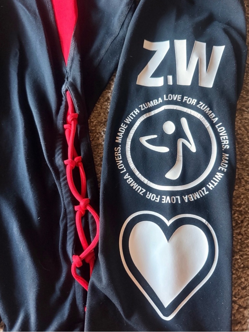 Zumba Fitness Black, Red, Blue & Pink Flame and Lace-Up Leggings Bundle Set of 4 - Picture 5 of 11